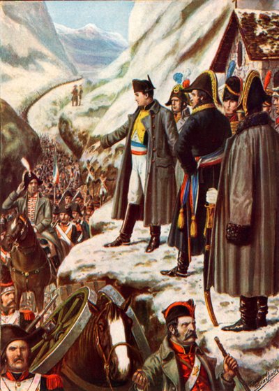 Napoleon bij de Grote Sint-Bernhardpas door Tancredi Scarpelli