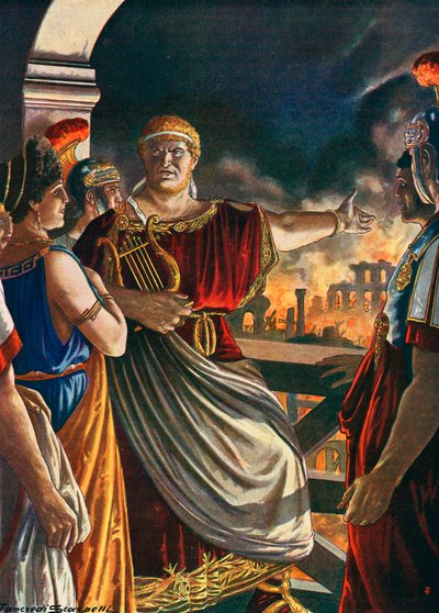 Nero kijkt toe hoe Rome brandt door Tancredi Scarpelli