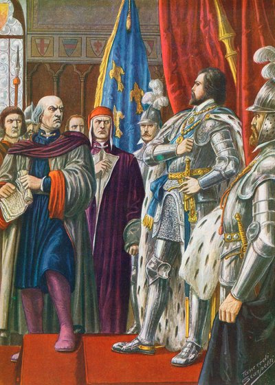Pier Capponi berispt de ambassadeur van Karel VIII door Tancredi Scarpelli