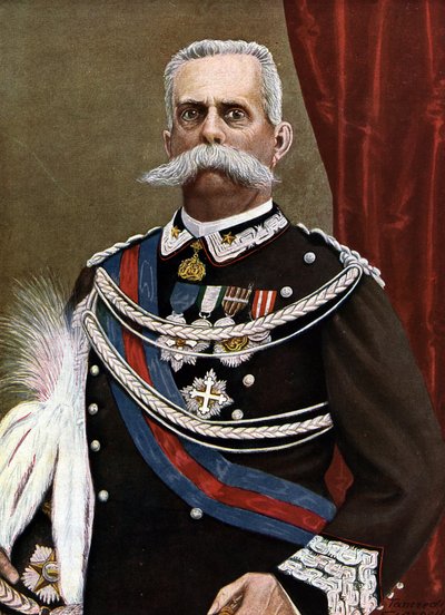 Portret van Humbert I Koning van Italië (Umberto I) (1844-1900) Illustratie door Tancredi Scarpelli (1866-1937) uit 