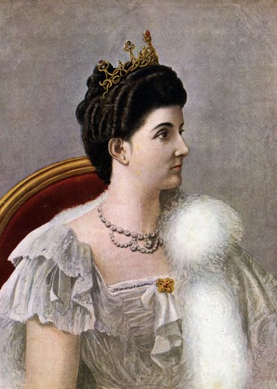 Portret van de Koningin van Italië Helene (Elena) van Montenegro (1873-1952) Illustratie door Tancredi Scarpelli (1866-1937) uit 