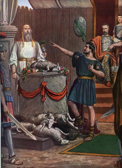 Romeinse oudheid, Derde Samnitische Oorlog: Samnitische ceremonie en offer in eerbetoon aan de goden voor de Slag bij Aquilonia in 293 v.Chr. door Tancredi Scarpelli