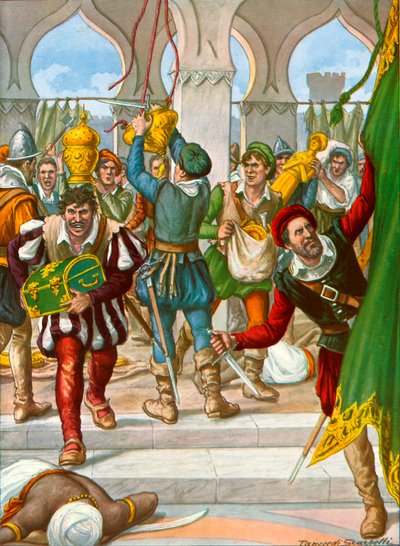 De Portugezen plunderen het koninklijk paleis van Calicut door Tancredi Scarpelli