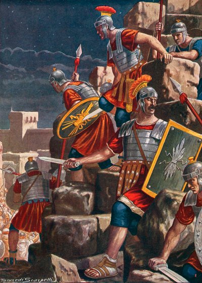 De inname van Jeruzalem door de Romeinen onder leiding van Titus door Tancredi Scarpelli