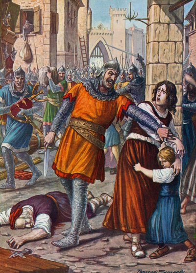 Theodoro plundert Ravenna in 709 op bevel van Justinianus II door Tancredi Scarpelli