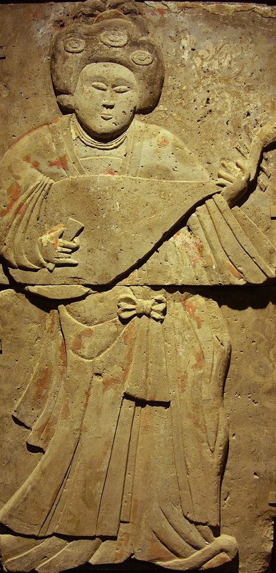 Stele die een muzikant afbeeldt (terracotta) door Tang Dynasty Chinese School