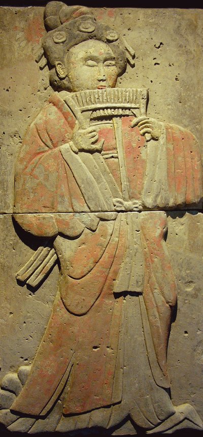 Terracotta stele met muzikant, Tang-dynastie door Tang Dynasty Chinese School
