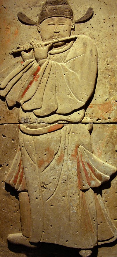 Terracotta stele met muzikant, Tang-dynastie door Tang Dynasty Chinese School