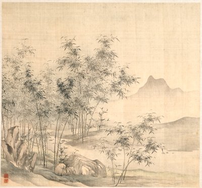 Een eenzame kraanvogel in het bamboebos, begin 1600 door Tao Hong
