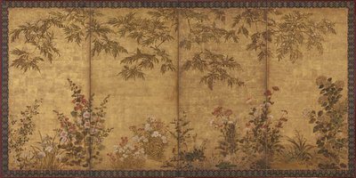 Mimosaboom, klaprozen en andere zomerbloemen, Edo-periode door Tawaraya Sosetsu