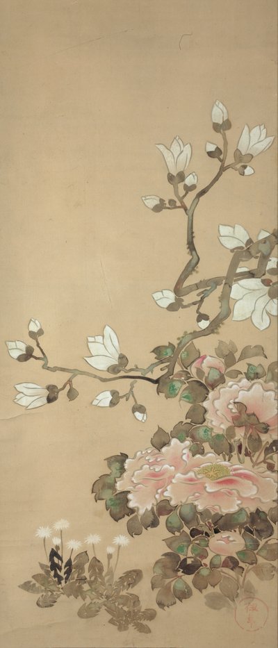 Pioenen, Magnolia en Paardenbloemen door Tawaraya Sotatsu