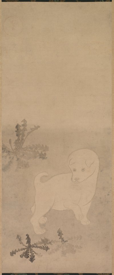 Puppy met paardenbloemen, 1600-1640 door Tawaraya Sotatsu