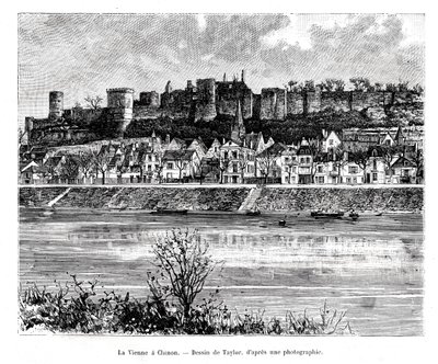 Chinon en de rivier de Vienne, Frankrijk, 19e eeuw door Taylor