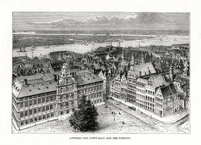 Stadhuis en rivier de Schelde, Antwerpen, België, 1879 door Taylor