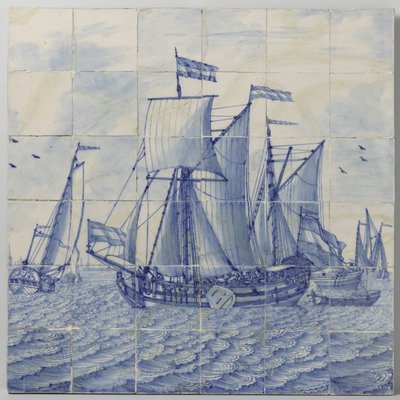 Tegeltableau met een zeegezicht door Tegelbakkerij aan de Delftschevaart
