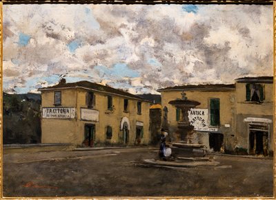 Het kleine plein in Settignano op een regenachtige dag, ca. 1861 door Telemaco Signorini