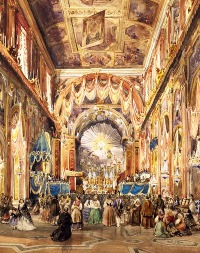 Interieur van de San Paolo Maggiore-kerk in Napels voor het eeuwfeest van St. Cajetan door Teodoro Duclere