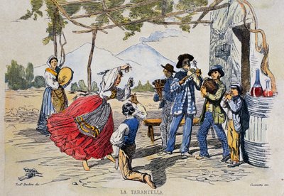 Napolitaanse tarantella, gravure naar tekening door Teodoro Duclere door Teodoro Duclere