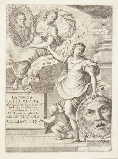 La Bocca della Verita. Titelvignet met portret van paus Clemens IX door Teresa del Pò