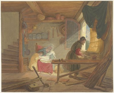 De Heilige Familie in Jozefs werkplaats door Tethart Philip Christian Haag