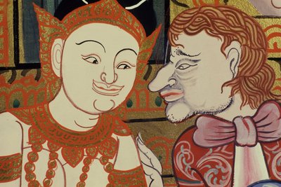Hedendaagse schildering in klassieke stijl met Thaise en westerse mensen door Thai School