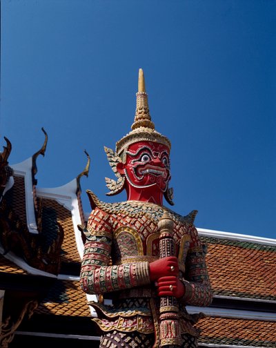 Detail van een duivel die de deur bewaakt door Thai School
