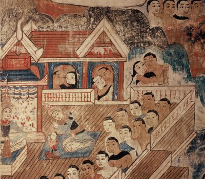 Detail van muurschildering door Thai School
