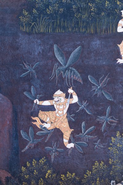 Muurschildering met scènes uit de Ramayana in Wat Phra Kaeo, het Koninklijk Paleis, Bangkok, Thailand door Thai School