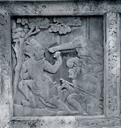 Een van een serie reliëfs die de Ramakien (Ramayana) uitbeelden door Thai School