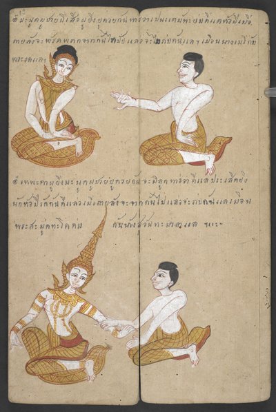 Or 16455 f.19r, Gelukkige en ongelukkige combinaties van koppels, uit Phrommachat (perkament) door Thai School