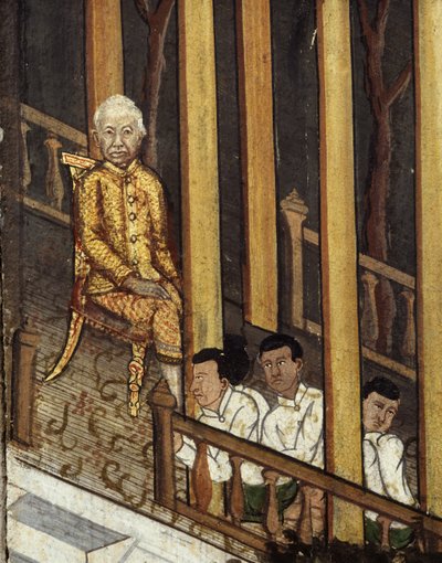 Portret van Rama VI die een zonsverduistering bekijkt in 1868 door Thai School