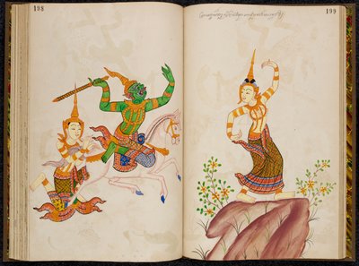 Scène uit de Thaise versie van de Vidhura-pandita Jataka door Thai School
