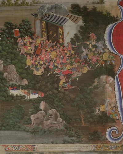 Scène met Chinese invloed, Sala Geng, Wat Bowonniwet Vihara, Bangkok door Thai School