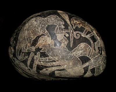 De Ica-steen. Een dinosaurus die een man doodt door The Ica stones.