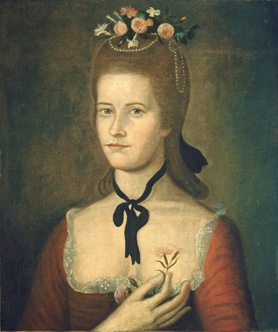 Portret van een dame in rood door The Sherman Limner