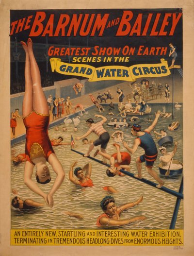 Het Barnum & Bailey grootste show op aarde. Scènes in het grote watercircus, ca. 1895 door The Strobridge Lithographing Company