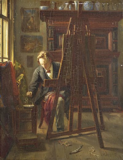 De kunstenaar George Jan Hendrik Poggenbeek in zijn atelier door Theo Hanrath