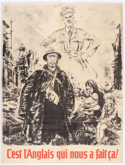 Het zijn de Engelsen die dit ons hebben aangedaan. Vichy Frankrijk Propagandaposter, 1940 door Theo Matejko