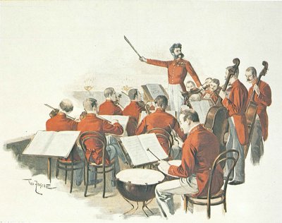 Oostenrijkse componist Johann Strauss II en zijn muziekband op het hofbal door Theo Zasche