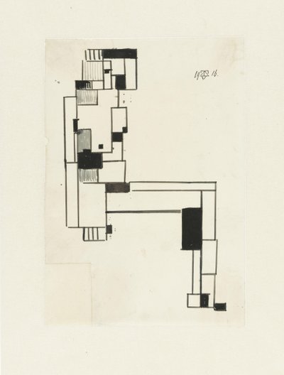 Zittende vrouwelijke naakt, haar hand op haar hoofd door Theo van Doesburg (signed by artist)