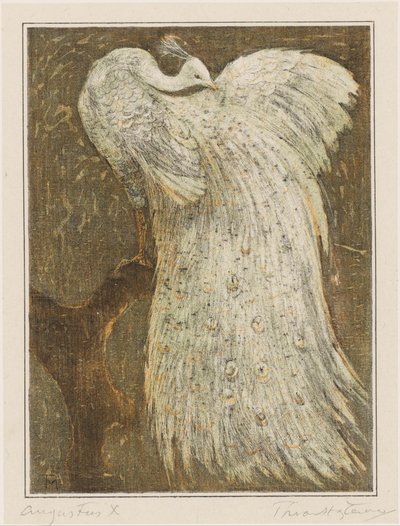Witte pauw op tak door Theo van Hoytema (signed by artist)