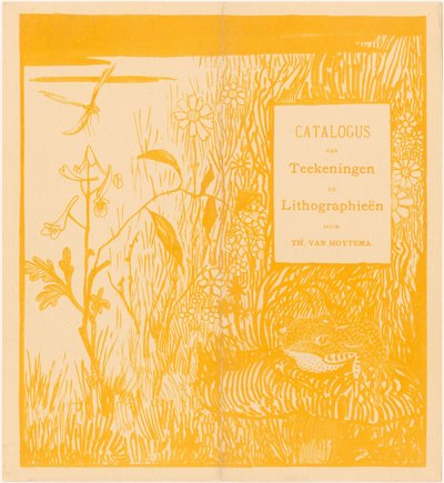 Catalogusomslag met pad en libelle door Theo van Hoytema