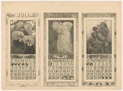 Kalenders voor juli, augustus en november 1910 door Theo van Hoytema