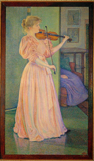 Portret van de violiste Irma Sethe (schilderij op doek) door Theo van Rysselberghe