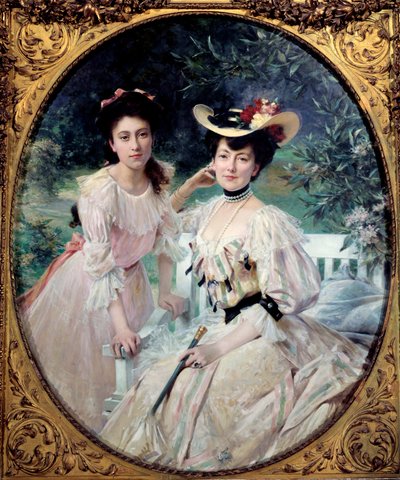 Portret van Madame Collas en haar dochter, Schilderij door Theobald Chartran door Theobald Chartran