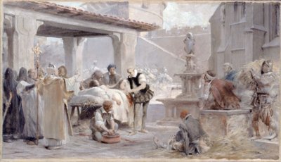 Schets voor de trap van de Sorbonne: Ambroise Paré bij het beleg van Metz, circa 1888 door Theobald Chartran