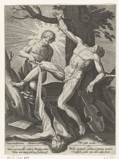Apollo vilt Marsyas door Theodoor Galle