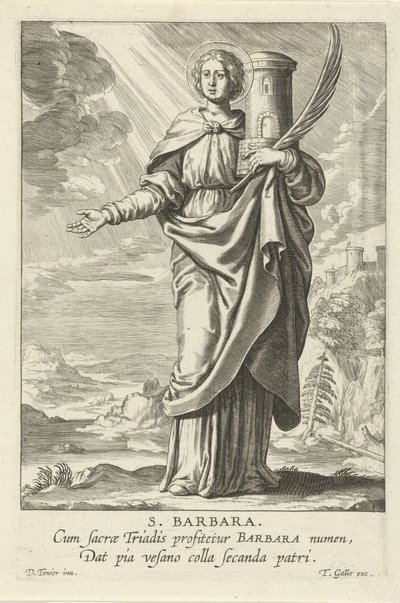 Heilige Barbara S. Barbara Vrouwelijke heiligen Speculum Illustratum Virginum (serie) door Theodoor Galle