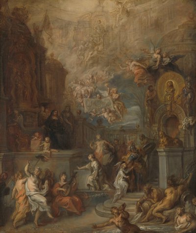 Allegorie van het afscheid van Willem III van Amalia van Solms na de overdracht van het regentschap aan de Staten-Generaal door Theodoor van Thulden