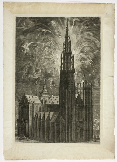 Vuurwerk rond de Kathedraal van Antwerpen, plaat 41 uit Casperius Gevartius, Pompa Introitus Honori Serenissimi Principis Ferdinandi door Theodoor van Thulden